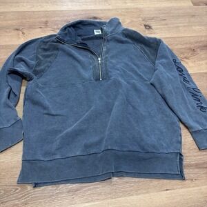 Pink Victoria's Secret Quarter Zip Sweatshirt Navy Blue Sherpa Shoulder Large
